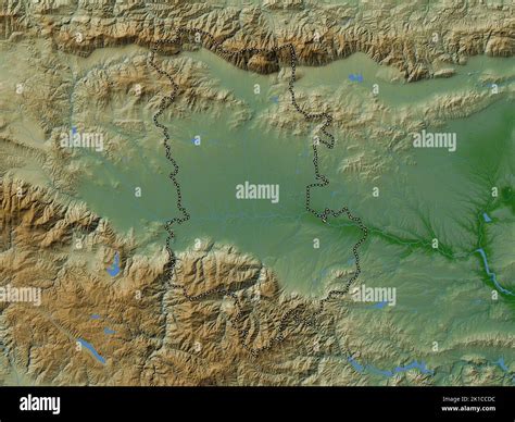 Plovdiv, province of Bulgaria. Colored elevation map with lakes and rivers Stock Photo - Alamy