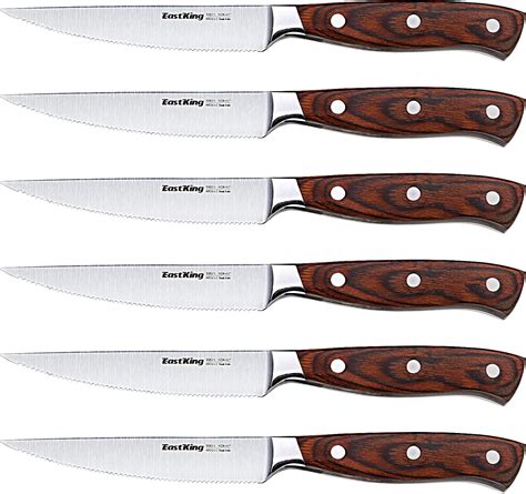 Steak Knives Set of 6,Steak Knife with Wooden Handle,Dinner Knife Set ...