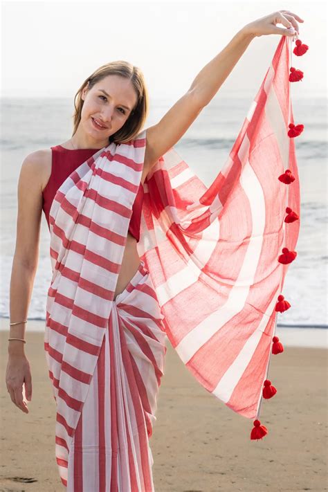 Ruby Radiance Stripe Saree | Bamboo Cotton Saree | I Love Sarees - I ...