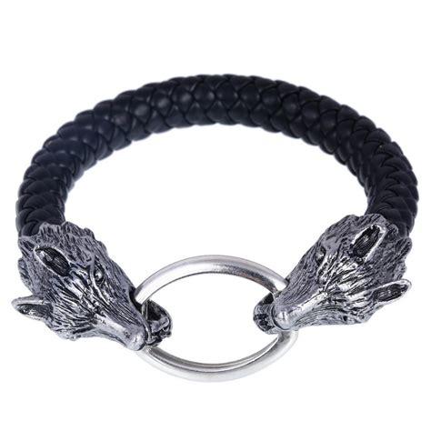 Buy Mehrunisa Black Pure Leather Oxidized Stainless Steel Double Wolf ...