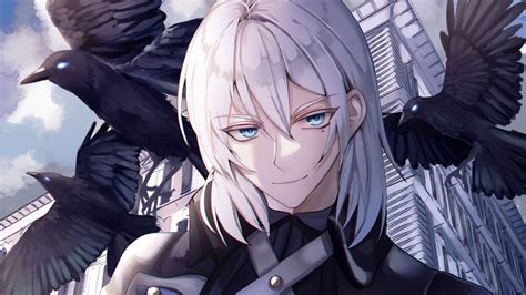 Download wallpaper 1920x1080 guy, glance, crows, birds, anime full hd ...