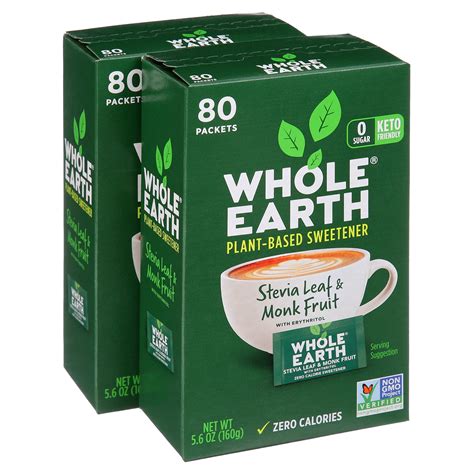 Whole Earth Stevia Leaf & Monk Fruit Sweetener, Zero Calorie ...