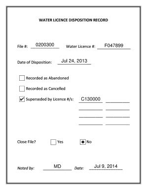 Fillable Online WATER LICENCE DISPOSITION RECORD Fax Email Print ...