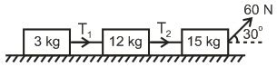 Three masses are connected as shown in figure on a horizontal ...