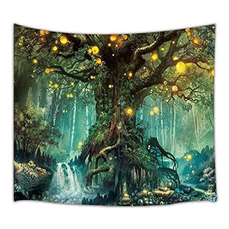 JAWO Fantasy Decor Tapestry Wall Hanging, Tree of Life and Waterfall ...