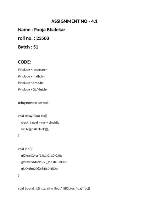Assignment 4 - cg codes - ASSIGNMENT NO - 4. Name : Pooja Bhalekar roll ...