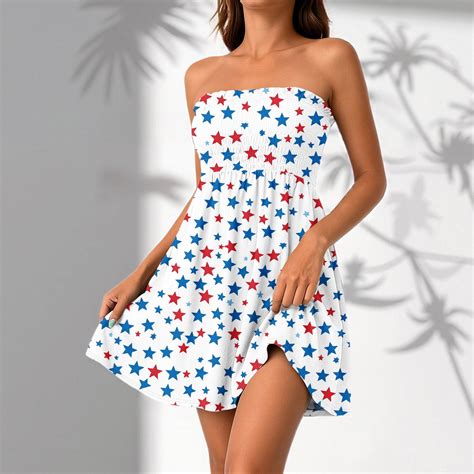 4th of July Mini Dresses for Women Beach Vacation Mini Dress Swing a ...