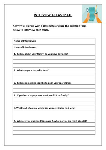 Interview Practice for Students Worksheet 的图像结果