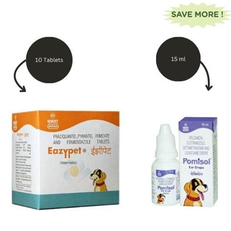 Intas Eazypet Dog Deworming Tablet (10 tablets) and Intas Pomisol Ear ...