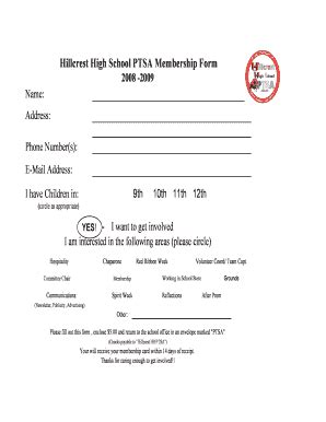 Fillable Online Hillcrest High School PTSA Membership Form Fax Email ...