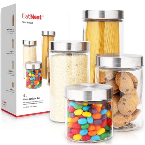 White Kitchen Canisters Set with Wooden Lids, Airtight Sugar, Flour ...