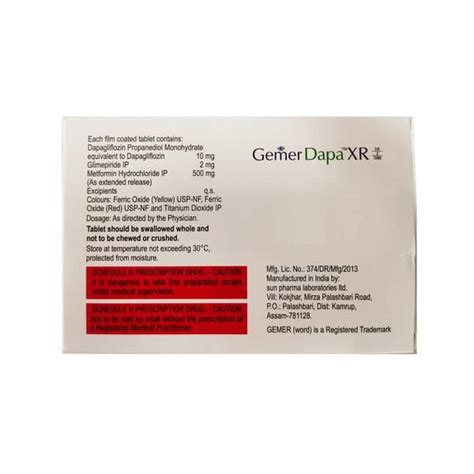 Gemer Dapa Xr 10/2/500mg Strip Of 7 Tablets: Uses, Side Effects, Price ...
