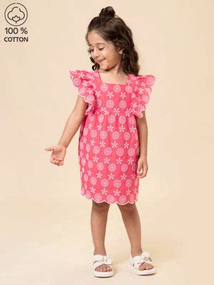 Buy Hopscotch Embroidered Ruffle Sleeve Casual Dress (2-3 Years) Online