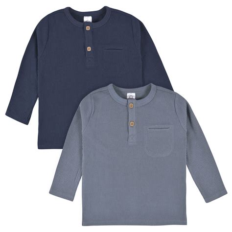 2-Pack Infant & Toddler Boys Dusty Blue & Navy Waffle Knit Henleys ...