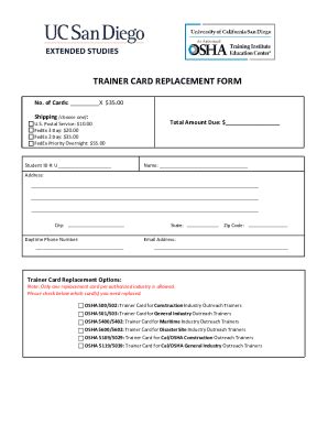 Fillable Online OSHA CARD AND COURSE CERTIFICATE REPLACEMENTS Fax Email ...