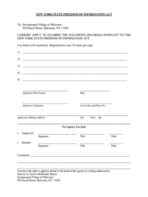 NY dom of Information Act - Blank Fillable Template | Fill Out, Print ...