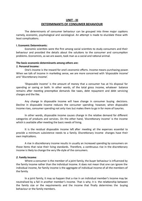 Consumer Behavior- Unit3- Determinants OF Consumer Behaviour - UNIT ...