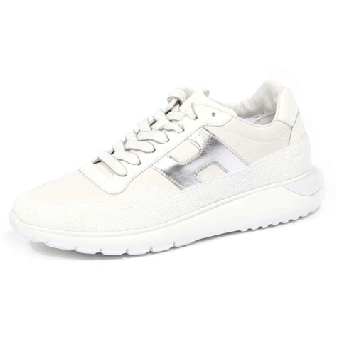 3990J sneaker donna white/silver HOGAN H371 INTERACTIVE 3 glitter shoe ...