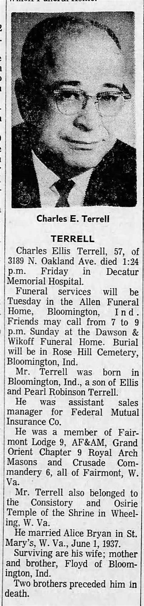 Obituary Charles Ellis Terrell 191-1974 Herald and Review Decatur ...