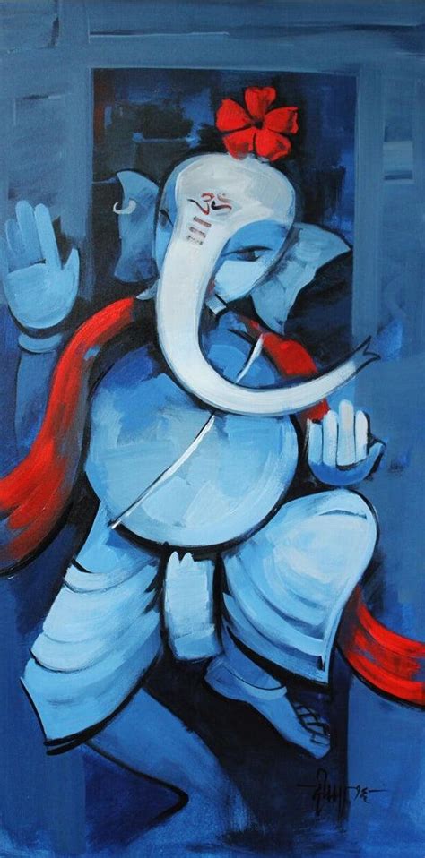 "Lord Ganesha": Blue Acrylic Painting by Deepa Vedpathak | ArtZolo.com