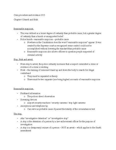 Criminal Procedure and Evidence (CPE) Chapter 6: Search and Frisk ...