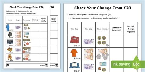 👉 Check Your Change From £20 Worksheet - Twinkl - KS2