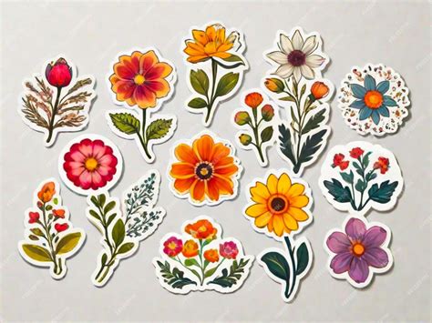Premium Photo | Flower stickers collection with decorative floral design