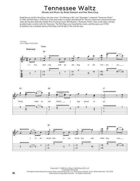 Tennessee Waltz by Patti Page Sheet Music for Guitar Tab at Sheet Music ...