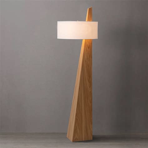 Obelisk Floor Lamp - Natural Ash Wood Finish, White Cotton-Linen Shade ...
