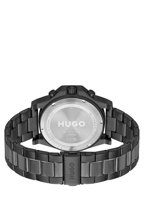 HUGO - Link-bracelet watch with black dial and silicone bezel