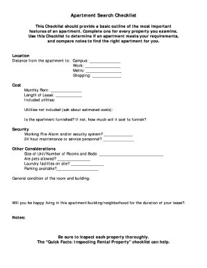 Fillable Online Apartment Search Checklist Fax Email Print - pdfFiller