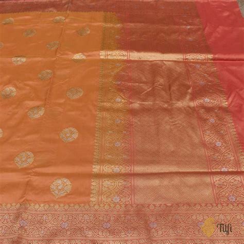 Yellow-Peach Pure Katan Silk Banarasi Handloom Saree - Tilfi