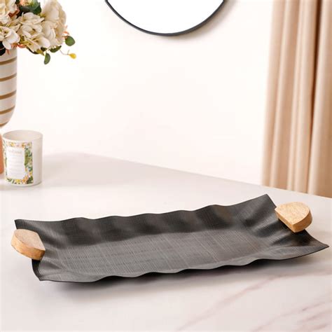 Metal Wood Fusion Serving Tray Black 17x8 Inch Online - Premium Tray ...