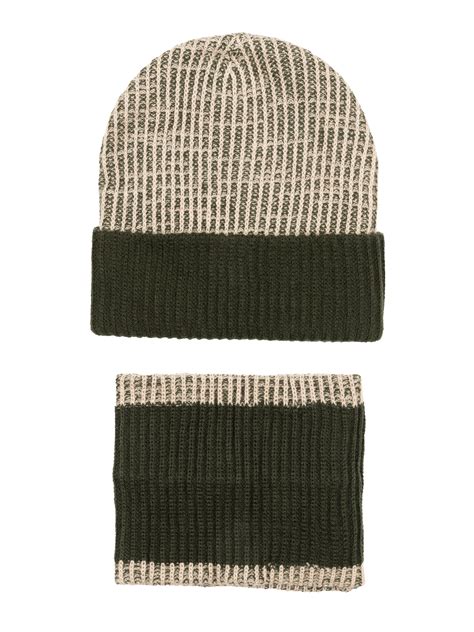 Buy Beige/Olive Knitted Cap & Muffler Set for Men | Status Quo