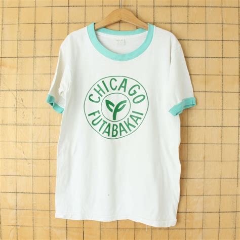70s 80s USA製 CHICAGO FUTABAKAI キッズ リンガーTシャツ 半袖 ホワイト 130-140cm相当 キッズサイズ ...