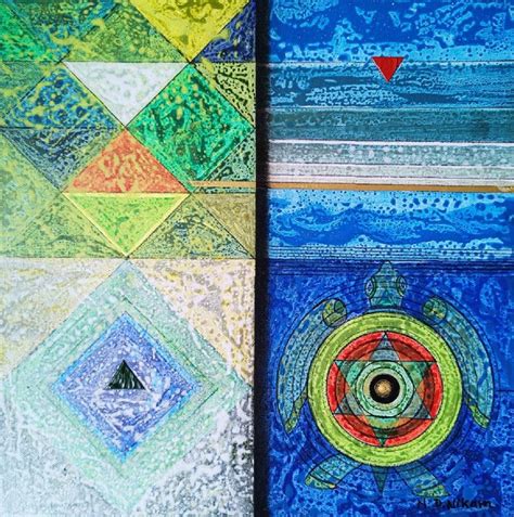 "Meditation 207": Blue Green Acrylic Painting by Nilesh Nikam | ArtZolo.com