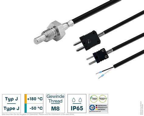 Thermocouple type J M8 with silicone cable | Testo Sensor English