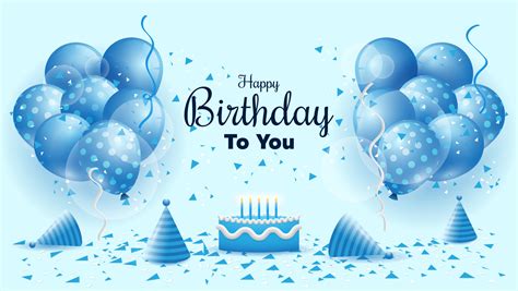 Happy Birthday to you background with balloons, confetti, birthday hat ...