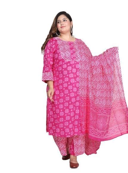 Buy Swasti Plus Size Pink Floral Print Pure Cotton Straight Kurta ...
