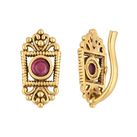 Etnico Gold Plated Traditional Clip On Nose Pin Without Piercing For W ...