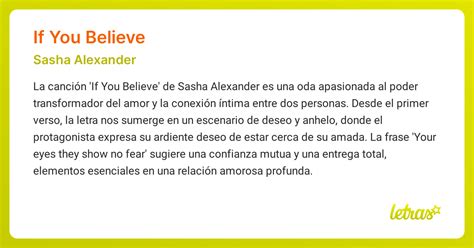 Significado de la canción IF YOU BELIEVE (Sasha Alexander) - LETRAS.COM