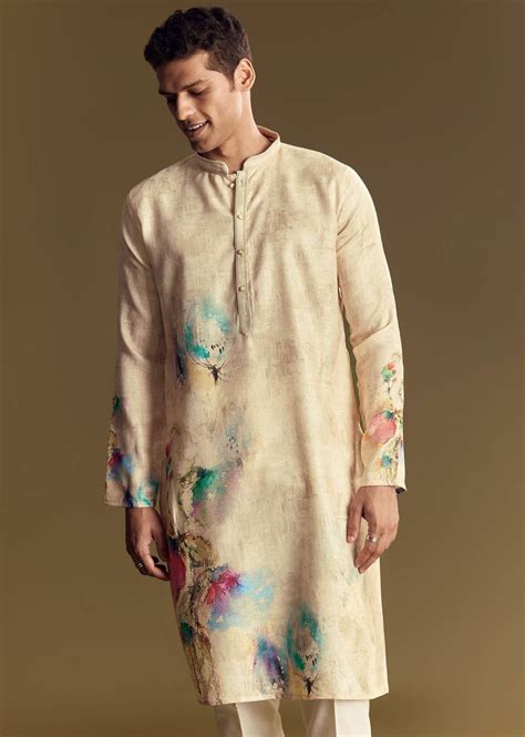 Buy Floral Beige Linen Kurta Set | KALKI Fashion India