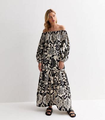 Gini London Black Floral Bardot Maxi Dress | New Look