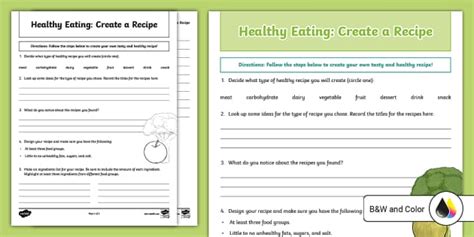 Healthy Eating: Create Your Own Recipe Worksheet for 3rd-5th