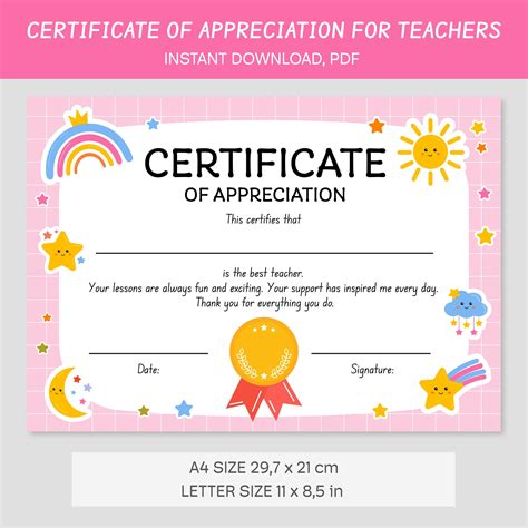 Certificate of appreciation for the best teacher. Personalized Teacher ...