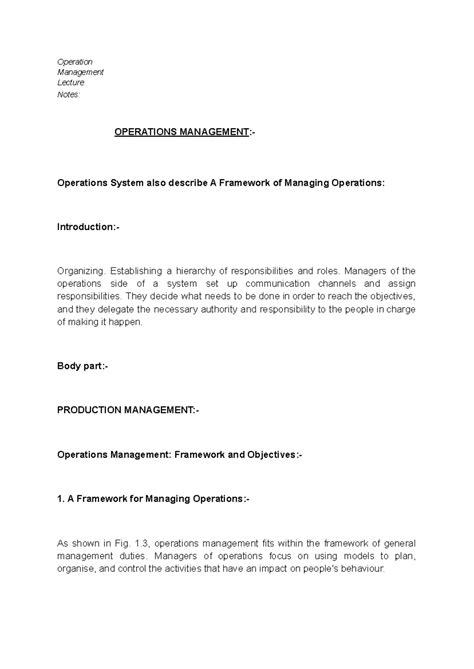 Operations Management (OM) Lecture Notes: A Framework for Success - Studocu
