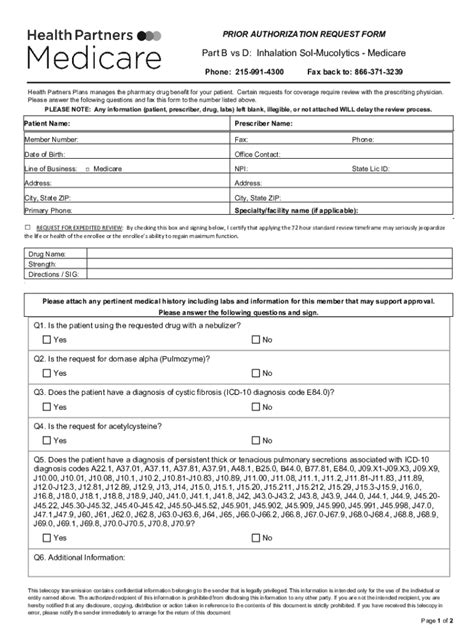 Fillable Online Part B vs D: Inhalation Sol-Mucolytics - Medicare Fax ...