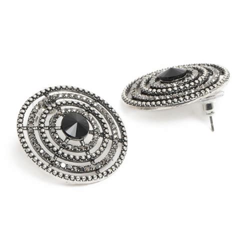 Buy LAIDA Circular Layered Black Rhinestone Studs Online