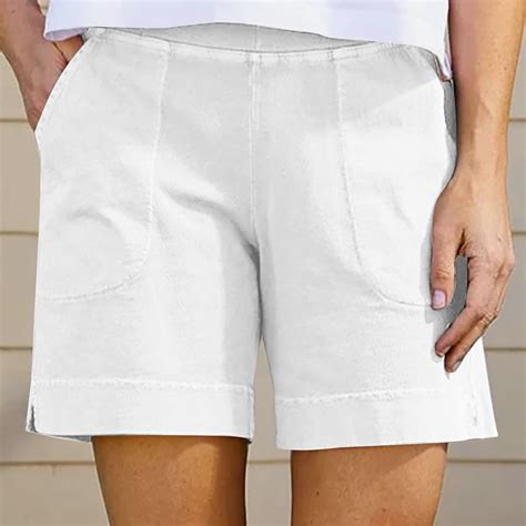 Dasayo Pull On Womens Shorts Casual Mid Rise Shorts Flat Front Solid ...