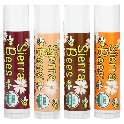 Sierra Bees, Органические бальзамы для губ, Ассорти, 4 шт, 4,25 г ...